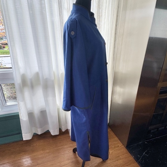 Vintage 80s coat, cobalt blue, kaki suede details, flutter sleeves, Salko - Picture 10 of 15
